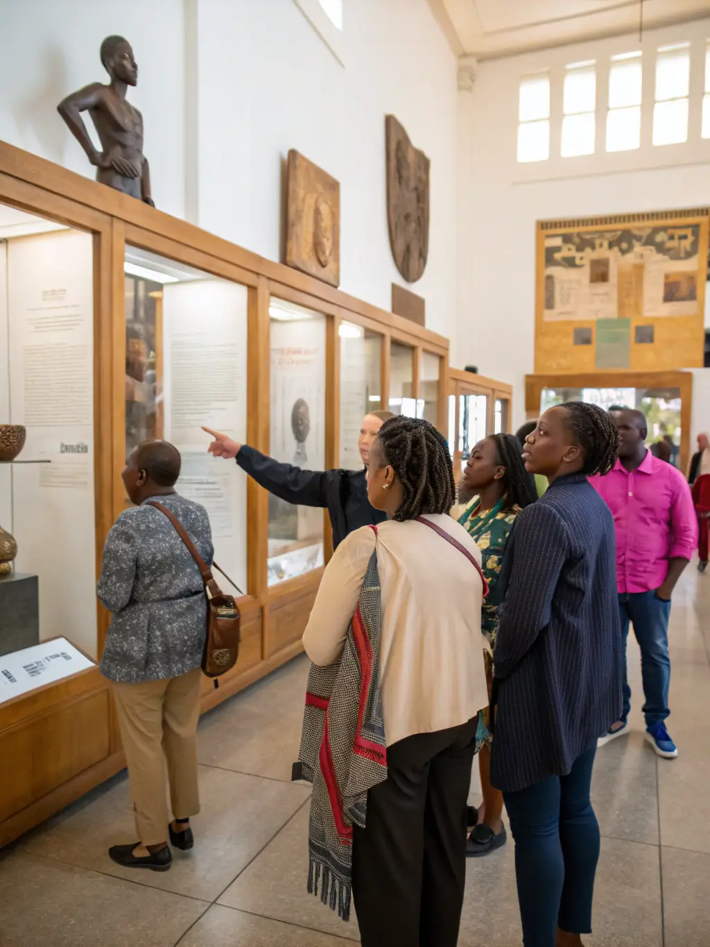 A photograph of volunteers leading a guided tour of a historical building in Saint-Sulpice-de-Cognac, showcasing architectural details and engaging participants.