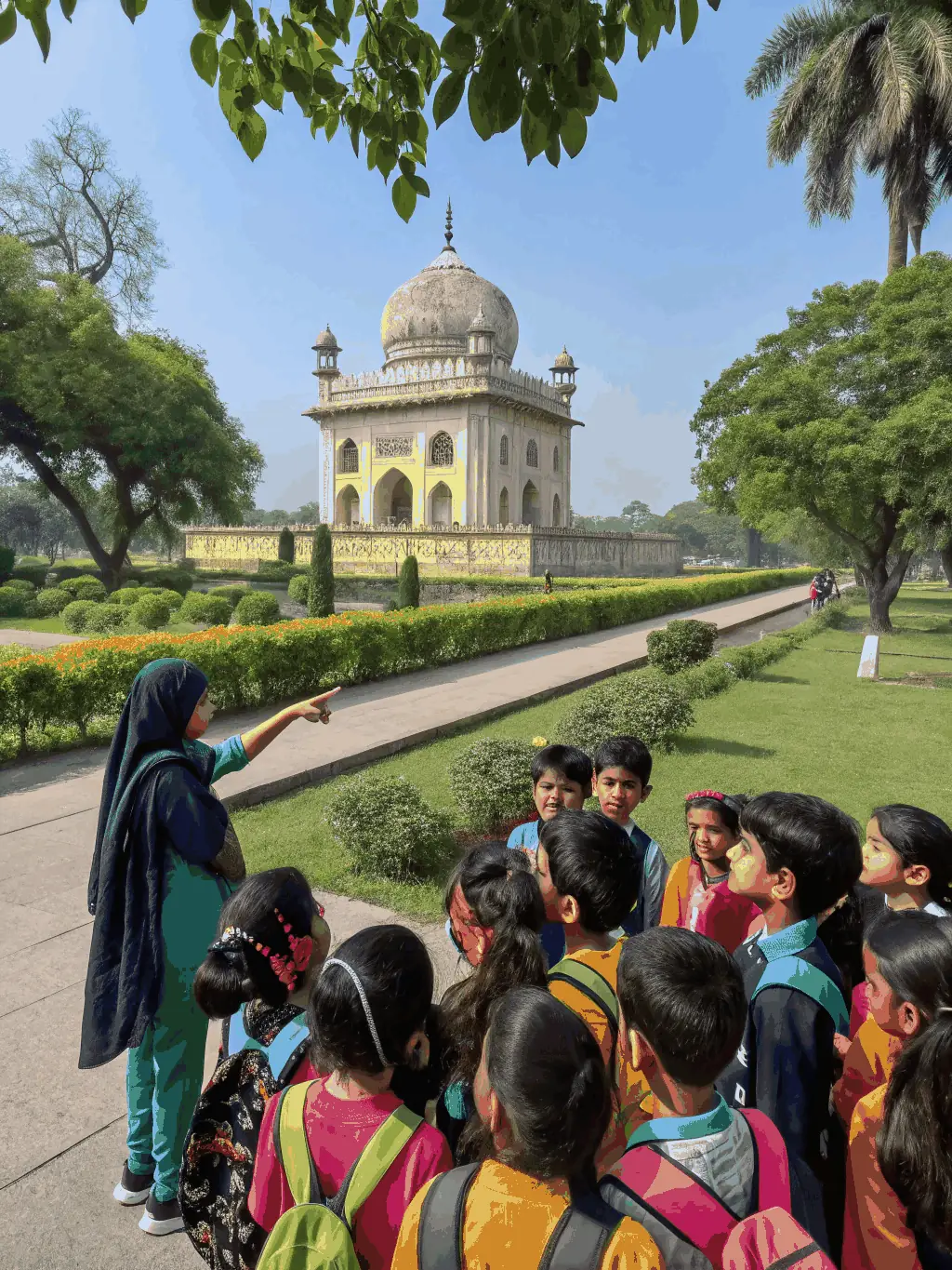 A photo of children participating in a heritage education program organized by VIVRE EN BORDERIES, learning about local history through interactive activities.