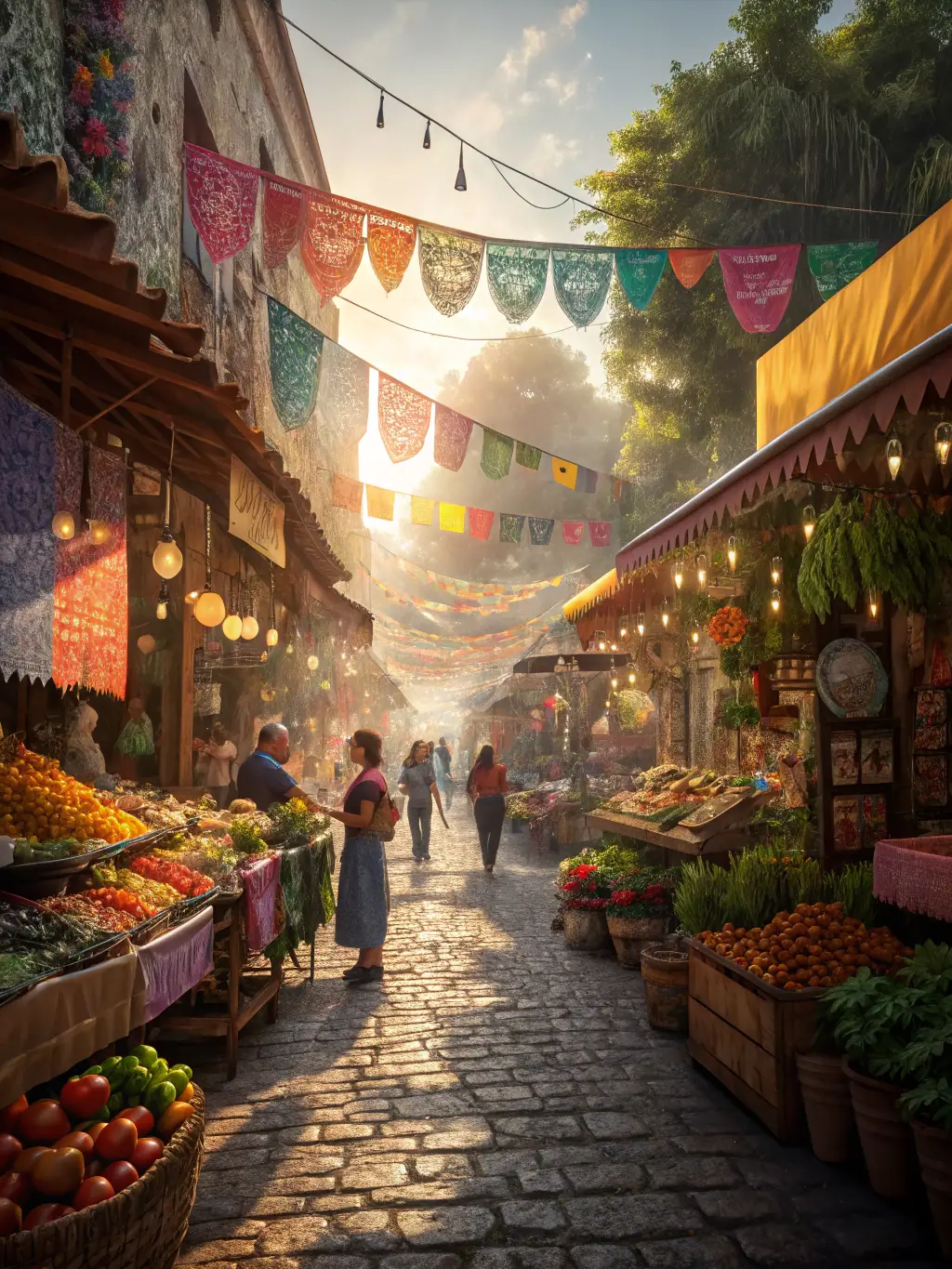 An image of a vibrant local market supported by VIVRE EN BORDERIES, showcasing regional products and community interaction.